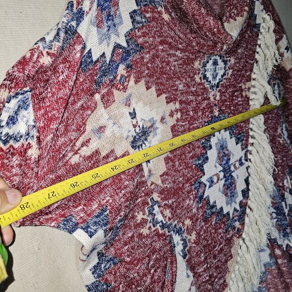 Entro Southwestern Fringe Poncho Sweater Cardigan One Size Fits Most Pockets - Picture 5 of 8